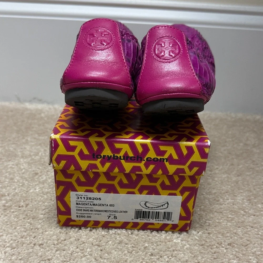 Tory Burch Magenta Snake-Embossed Ballet Flats - Picture 2 of 5